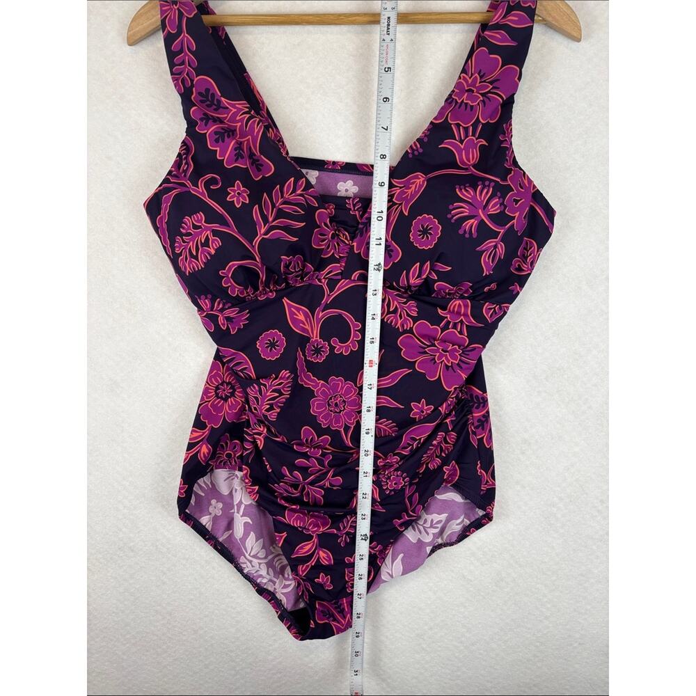Lands’ End Women’s Size 14D One Piece Swimsuit Tummy Control Floral Purple Pink - Picture 5 of 6